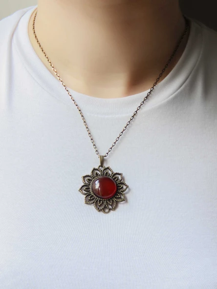 Doğal Taş Akik Doğal Taşlı Otantik Kadın Kolye 45 Cm Zincirli euk19a2 - Resim 3