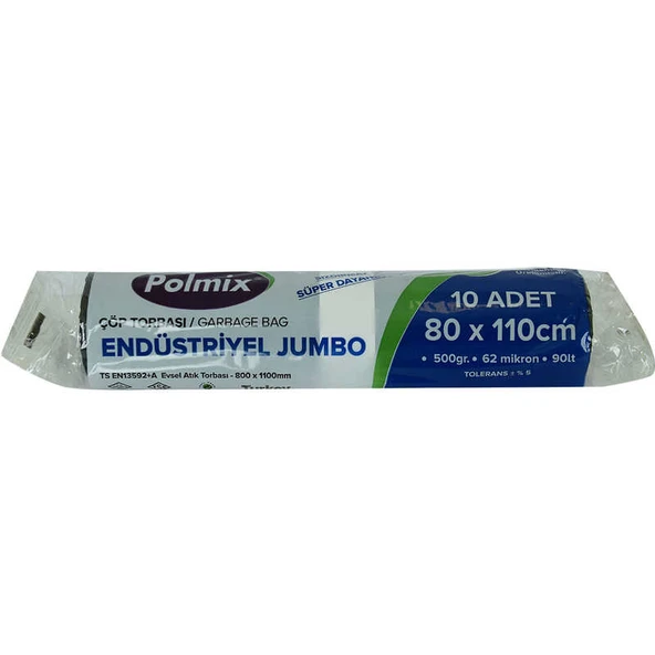 Çöp Torbası Jumbo Boy 80x110Cm 500Gr 62Mikron 90Lt Siyah Rulo 10 Adet ürün görseli 1