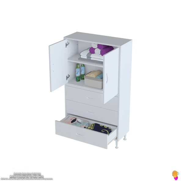 Modilayn İLKİM 70 x 138 x 32,5 cm' lik Kapak İçi Çift Raflı ve 3 Çekmeceli Düzen Harikası Dolap - Resim 5