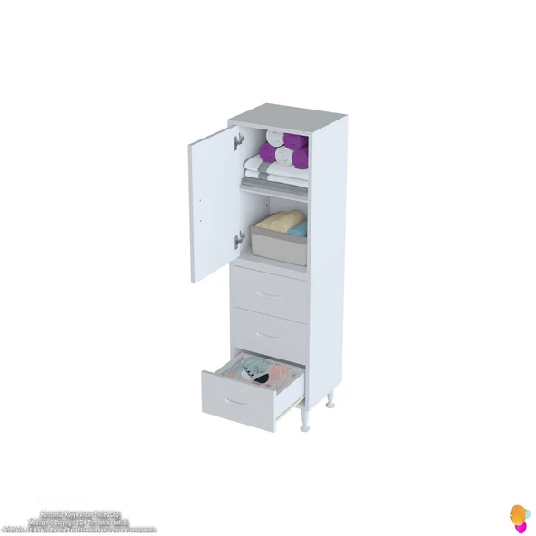 Modilayn İLKİM 40 x 138 x 32,5 cm' lik Kapak İçi Çift Raflı ve 3 Çekmeceli Düzen Harikası Dolap - 5