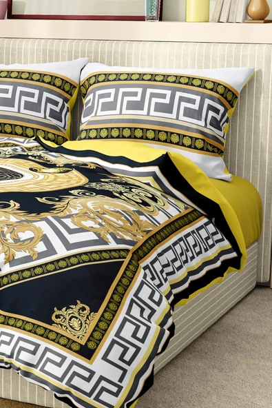 Nevresim Takımı Çift Kişilik Pamuklu Saten Kumaş 6 Parça 3D Dijital Baskı Duvet Cover Set Model No:91 - 6