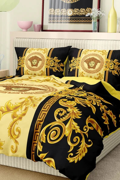 Nevresim Takımı Çift Kişilik Pamuklu Saten Kumaş 6 Parça 3D Dijital Baskı Duvet Cover Set Model No:94 - 6