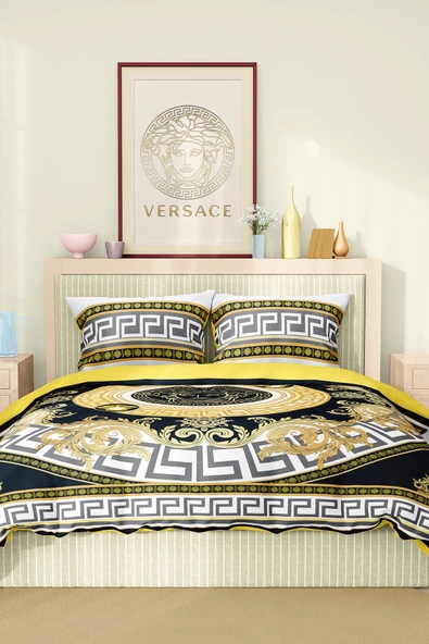 Nevresim Takımı Çift Kişilik Pamuklu Saten Kumaş 6 Parça 3D Dijital Baskı Duvet Cover Set Model No:91 - 2