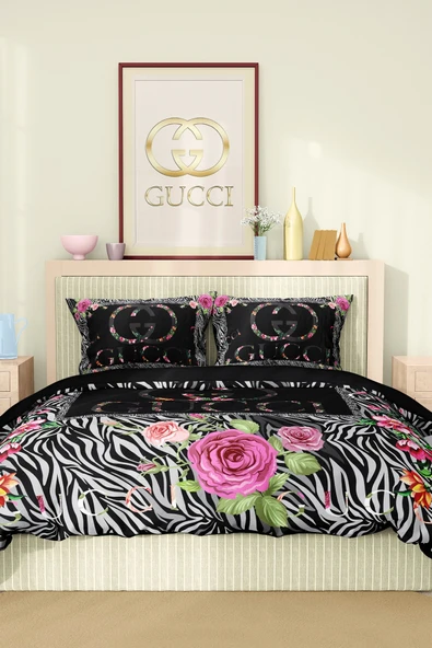 Marka Nevresim Takımı Çift Kişilik Pamuklu Saten Kumaş 6 Parça 3D Dijital Baskı Duvet Cover Set Model No:55 - 2