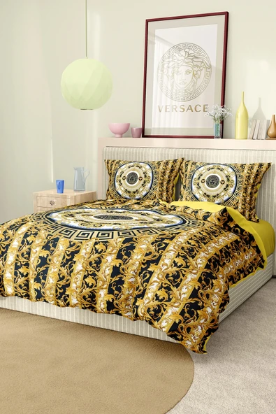 Marka Nevresim Takımı Çift Kişilik Pamuklu Saten Kumaş 6 Parça 3D Dijital Baskı Duvet Cover Set Model No:90