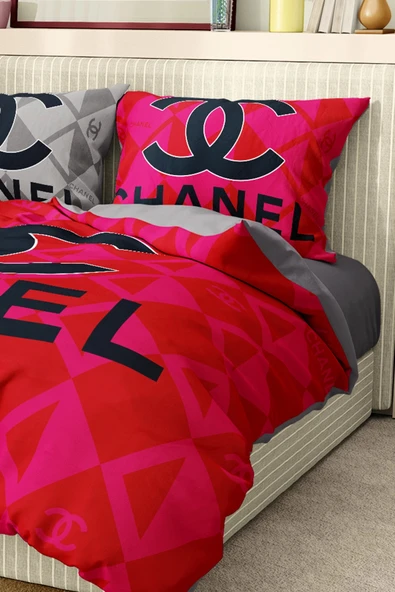 Marka Nevresim Takımı Çift Kişilik Pamuklu Saten Kumaş 6 Parça 3D Dijital Baskı Duvet Cover Set Model No:38 - 3