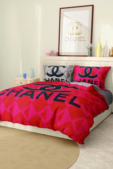 Marka Nevresim Takımı Çift Kişilik Pamuklu Saten Kumaş 6 Parça 3D Dijital Baskı Duvet Cover Set Model No:38