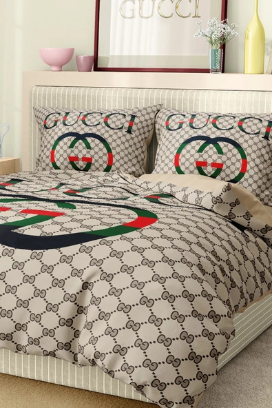 Marka Nevresim Takımı Çift Kişilik Pamuklu Saten Kumaş 6 Parça 3D Dijital Baskı Duvet Cover Set Model No:52 - 6