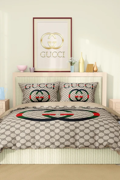 Marka Nevresim Takımı Çift Kişilik Pamuklu Saten Kumaş 6 Parça 3D Dijital Baskı Duvet Cover Set Model No:52 - 2