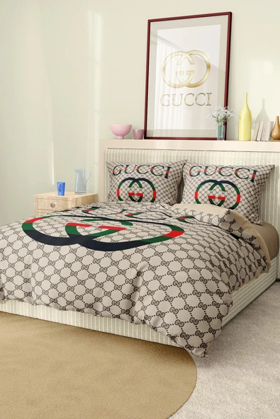 Marka Nevresim Takımı Çift Kişilik Pamuklu Saten Kumaş 6 Parça 3D Dijital Baskı Duvet Cover Set Model No:52