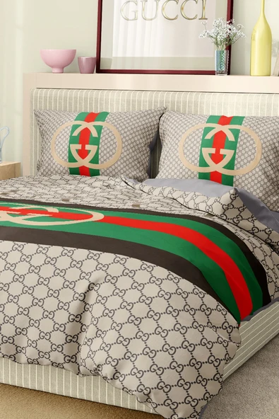 Marka Nevresim Takımı Çift Kişilik Pamuklu Saten Kumaş 6 Parça 3D Dijital Baskı Duvet Cover Set Model No:59 - 5