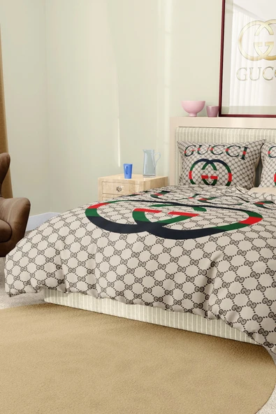 Marka Nevresim Takımı Çift Kişilik Pamuklu Saten Kumaş 6 Parça 3D Dijital Baskı Duvet Cover Set Model No:52 - 7