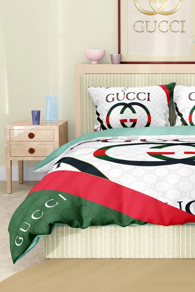 Marka Nevresim Takımı Çift Kişilik Pamuklu Saten Kumaş 6 Parça 3D Dijital Baskı Duvet Cover Set Model No:53 - 5