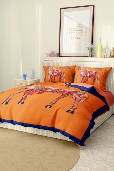 Nevresim Takımı Çift Kişilik Pamuklu Saten Kumaş 6 Parça 3D Dijital Baskı Duvet Cover Set Model No:61