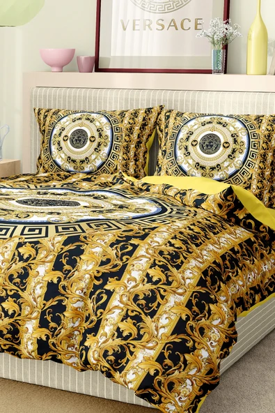 Marka Nevresim Takımı Çift Kişilik Pamuklu Saten Kumaş 6 Parça 3D Dijital Baskı Duvet Cover Set Model No:90 - 7
