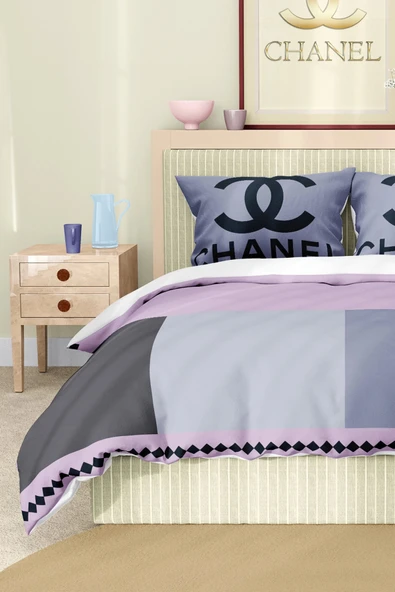 Marka Nevresim Takımı Çift Kişilik Pamuklu Saten Kumaş 6 Parça 3D Dijital Baskı Duvet Cover Set Model No:26 - 6