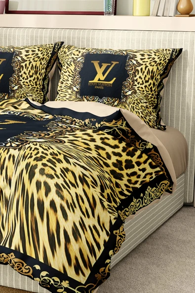 Marka Nevresim Takımı Çift Kişilik Pamuklu Saten Kumaş 6 Parça 3D Dijital Baskı Duvet Cover Set Model No:78 - 5