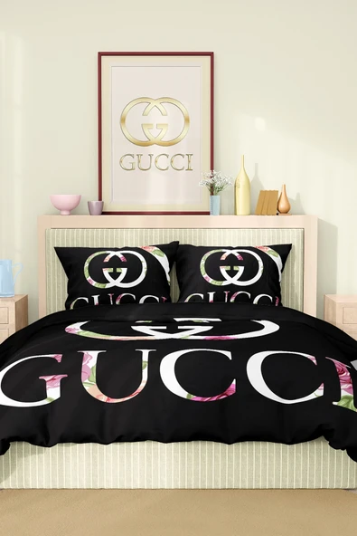 Marka Nevresim Takımı Çift Kişilik Pamuklu Saten Kumaş 6 Parça 3D Dijital Baskı Duvet Cover Set Model No:54 - 2