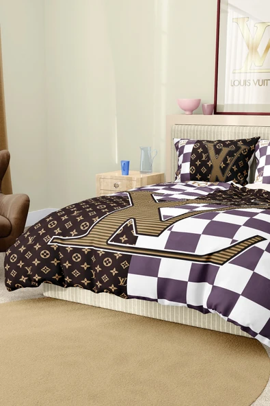 Marka Nevresim Takımı Çift Kişilik Pamuklu Saten Kumaş 6 Parça 3D Dijital Baskı Duvet Cover Set Model No:68 - 7