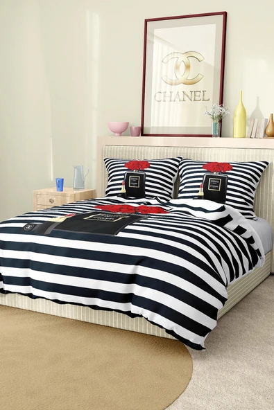 Marka Nevresim Takımı Çift Kişilik Pamuklu Saten Kumaş 6 Parça 3D Dijital Baskı Duvet Cover Set Model No:27