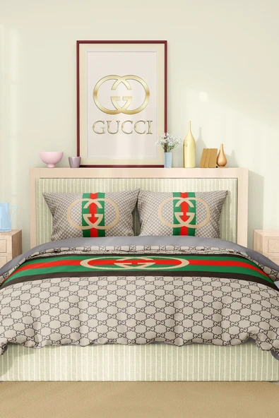 Marka Nevresim Takımı Çift Kişilik Pamuklu Saten Kumaş 6 Parça 3D Dijital Baskı Duvet Cover Set Model No:59 - 2