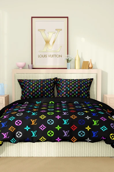 Nevresim Takımı Çift Kişilik Pamuklu Saten Kumaş 6 Parça 3D Dijital Baskı Duvet Cover Set Model No:81 - Resim 2