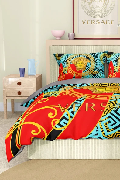 Marka Nevresim Takımı Çift Kişilik Pamuklu Saten Kumaş 6 Parça 3D Dijital Baskı Duvet Cover Set Model No:105 - 4