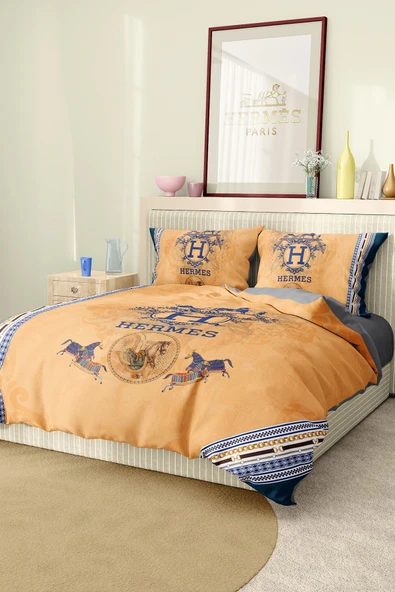 Marka Nevresim Takımı Çift Kişilik Pamuklu Saten Kumaş 6 Parça 3D Dijital Baskı Duvet Cover Set Model No:60