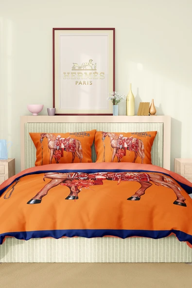 Nevresim Takımı Çift Kişilik Pamuklu Saten Kumaş 6 Parça 3D Dijital Baskı Duvet Cover Set Model No:61 - 2