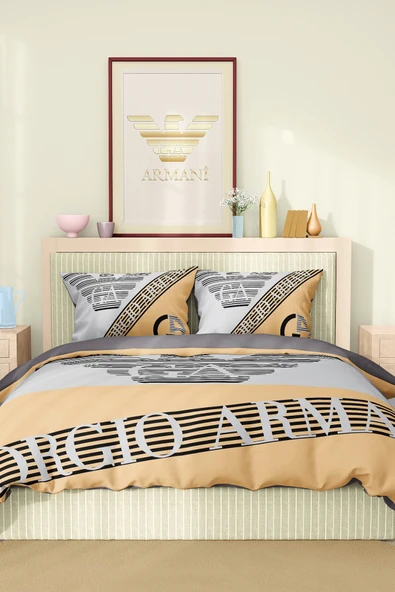 Marka Nevresim Takımı Çift Kişilik Pamuklu Saten Kumaş 6 Parça 3D Dijital Baskı Duvet Cover Set Model No:2 - 2
