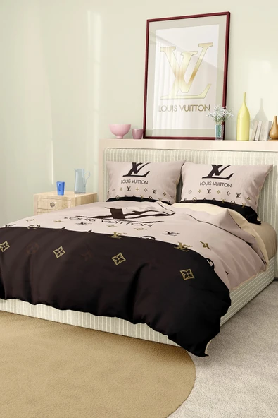 Marka Nevresim Takımı Çift Kişilik Pamuklu Saten Kumaş 6 Parça 3D Dijital Baskı Duvet Cover Set Model No:75
