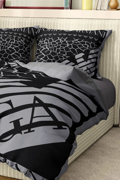 Nevresim Takımı Çift Kişilik Pamuklu Saten Kumaş 6 Parça 3D Dijital Baskı Duvet Cover Set Model No:3 - 3