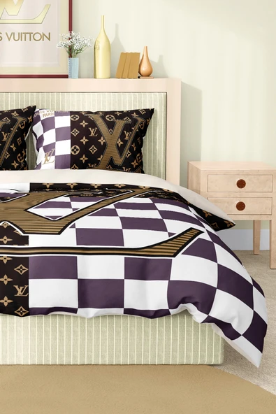 Marka Nevresim Takımı Çift Kişilik Pamuklu Saten Kumaş 6 Parça 3D Dijital Baskı Duvet Cover Set Model No:68 - 4