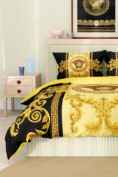 Nevresim Takımı Çift Kişilik Pamuklu Saten Kumaş 6 Parça 3D Dijital Baskı Duvet Cover Set Model No:94 - 5