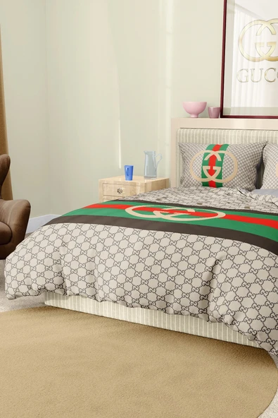 Marka Nevresim Takımı Çift Kişilik Pamuklu Saten Kumaş 6 Parça 3D Dijital Baskı Duvet Cover Set Model No:59 - 7