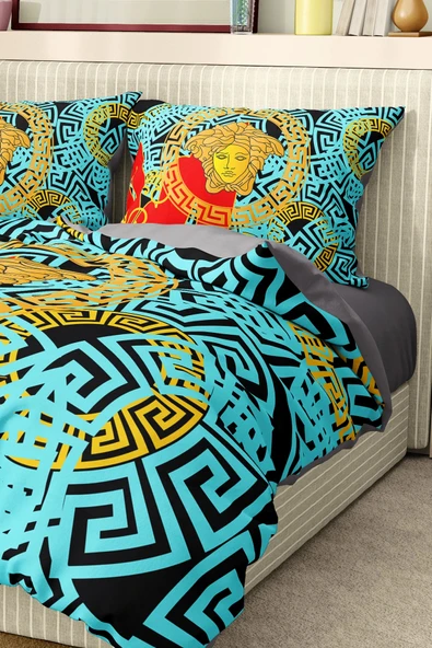 Marka Nevresim Takımı Çift Kişilik Pamuklu Saten Kumaş 6 Parça 3D Dijital Baskı Duvet Cover Set Model No:105 - 6