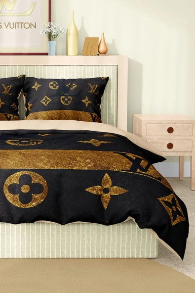 Marka Nevresim Takımı Çift Kişilik Pamuklu Saten Kumaş 6 Parça 3D Dijital Baskı Duvet Cover Set Model No:77 - 5