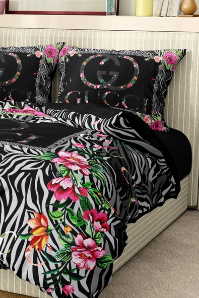 Marka Nevresim Takımı Çift Kişilik Pamuklu Saten Kumaş 6 Parça 3D Dijital Baskı Duvet Cover Set Model No:55 - 4