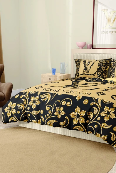 Marka Nevresim Takımı Çift Kişilik Pamuklu Saten Kumaş 6 Parça 3D Dijital Baskı Duvet Cover Set Model No:84 - 7