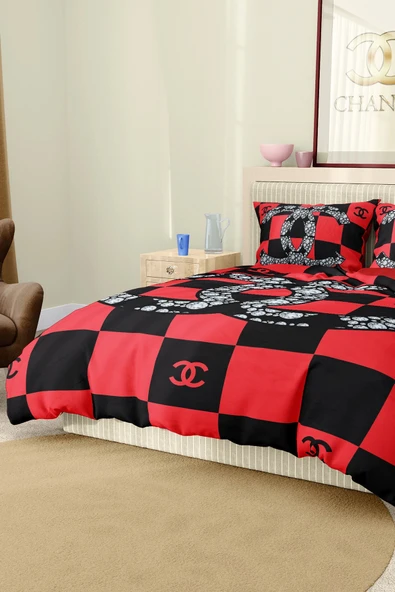 Marka Nevresim Takımı Çift Kişilik Pamuklu Saten Kumaş 6 Parça 3D Dijital Baskı Duvet Cover Set Model No:37 - 5