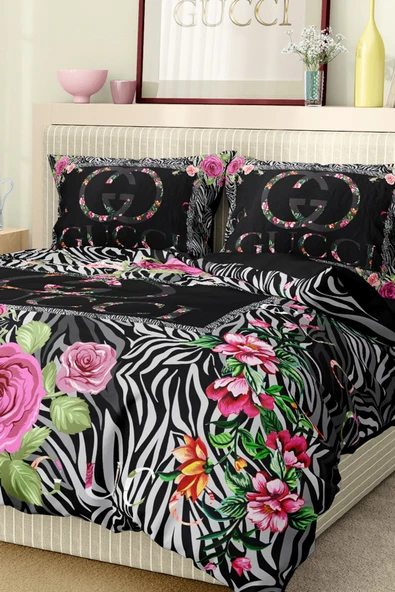 Marka Nevresim Takımı Çift Kişilik Pamuklu Saten Kumaş 6 Parça 3D Dijital Baskı Duvet Cover Set Model No:55 - 6