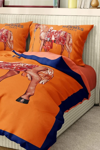 Nevresim Takımı Çift Kişilik Pamuklu Saten Kumaş 6 Parça 3D Dijital Baskı Duvet Cover Set Model No:61 - 3