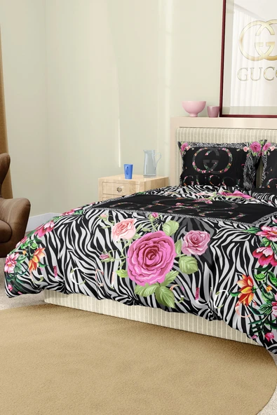 Marka Nevresim Takımı Çift Kişilik Pamuklu Saten Kumaş 6 Parça 3D Dijital Baskı Duvet Cover Set Model No:55 - 7