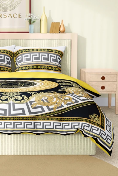Nevresim Takımı Çift Kişilik Pamuklu Saten Kumaş 6 Parça 3D Dijital Baskı Duvet Cover Set Model No:91 - 4