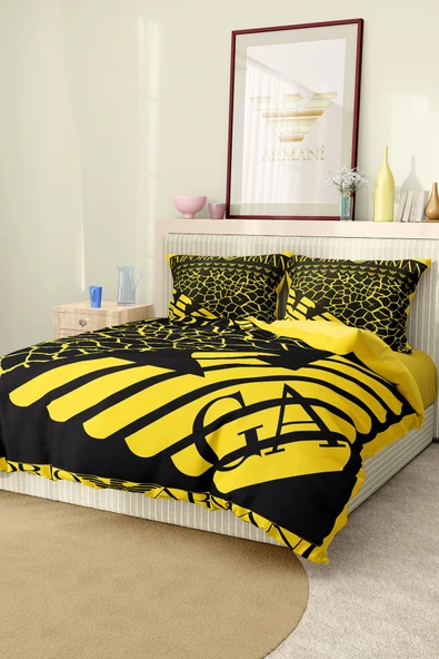 Marka Nevresim Takımı Çift Kişilik Pamuklu Saten Kumaş 6 Parça 3D Dijital Baskı Duvet Cover Set Model No:7