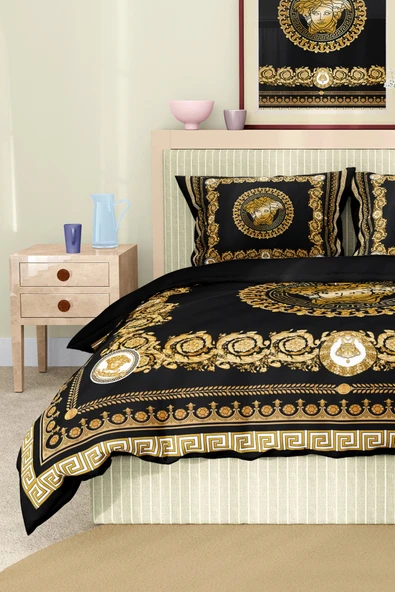 Nevresim Takımı Çift Kişilik Pamuklu Saten Kumaş 6 Parça 3D Dijital Baskı Duvet Cover Set Model No:108 - 5