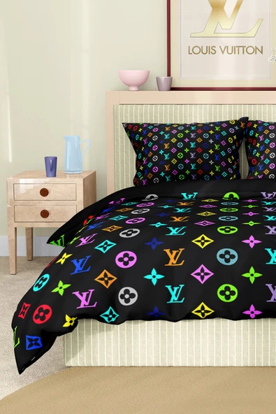 Nevresim Takımı Çift Kişilik Pamuklu Saten Kumaş 6 Parça 3D Dijital Baskı Duvet Cover Set Model No:81 - Resim 7