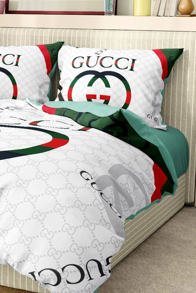 Marka Nevresim Takımı Çift Kişilik Pamuklu Saten Kumaş 6 Parça 3D Dijital Baskı Duvet Cover Set Model No:53 - 3
