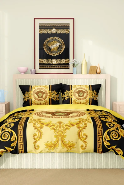 Nevresim Takımı Çift Kişilik Pamuklu Saten Kumaş 6 Parça 3D Dijital Baskı Duvet Cover Set Model No:94 - 2