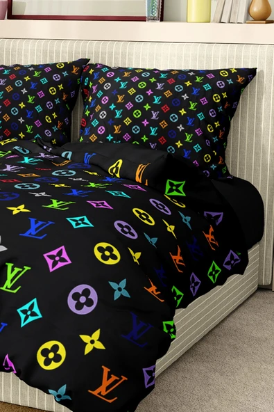 Nevresim Takımı Çift Kişilik Pamuklu Saten Kumaş 6 Parça 3D Dijital Baskı Duvet Cover Set Model No:81 - Resim 3